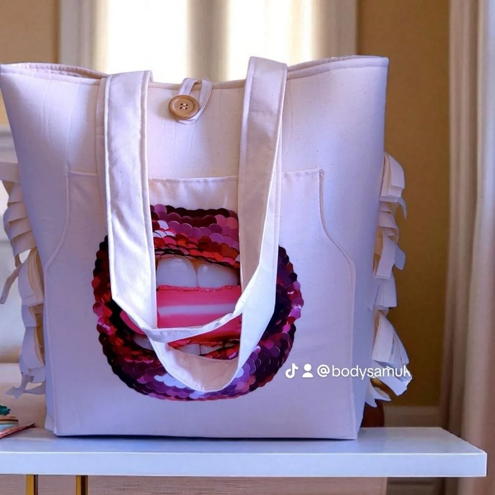 Elegant Cream and Purple Tote Bag
